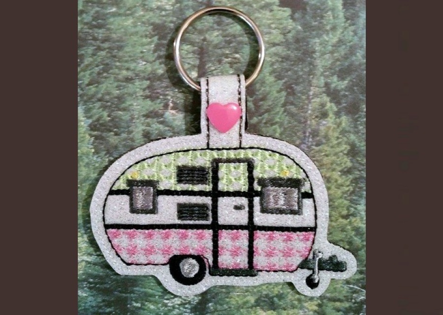 Travel Trailer Camper Key Fob - Machine Embroidery Pattern